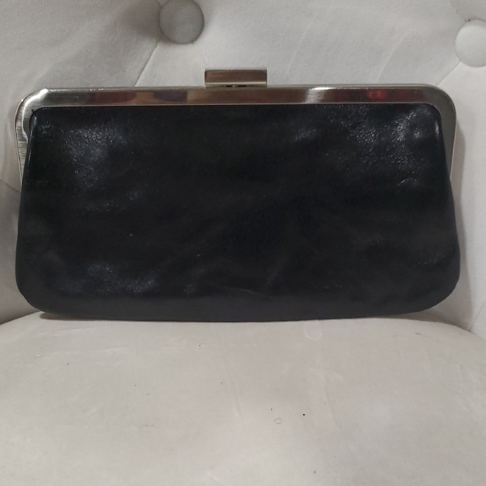 HOBO Black Leather Clutch with Silver Frame - Picture 7 of 8